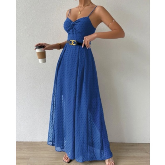 Luxe Swiss dot front tie backless wrap cami maxi dress - Picture 8 of 16